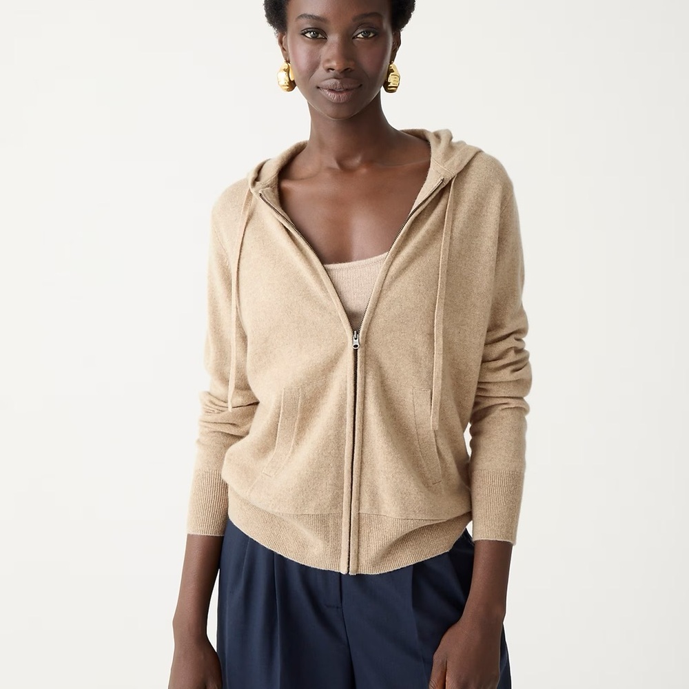 Beautiful soft grey full zip 100% cashmere hoodie - JCrew- NWT -medium